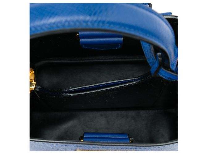 Prada Borsa Satchel Panier Small in Pelle Saffiano Blu - vista 4