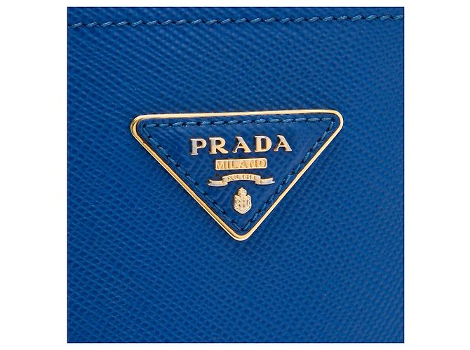 Prada Borsa Satchel Panier Small in Pelle Saffiano Blu - vista 5