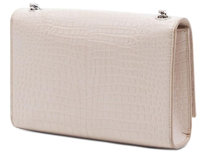 Saint Laurent Borsa a Tracolla Kate Tassel in Pelle Effetto Coccodrillo Marrone Medium Monogramma Beige - vista 2