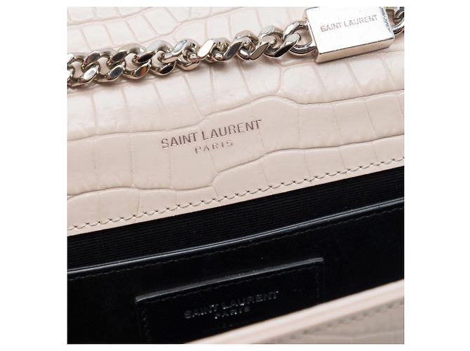 Saint Laurent Borsa a Tracolla Kate Tassel in Pelle Effetto Coccodrillo Marrone Medium Monogramma Beige - vista 5