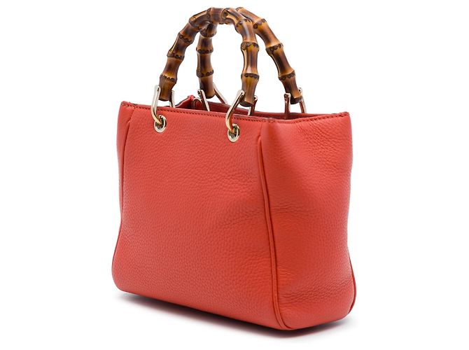 Borsa Gucci Mini Bamboo Shopper in pelle di vitello arancione - vista 2