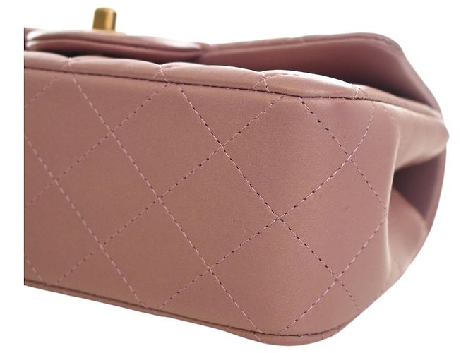 Chanel Mini Rectangular Classic Flap con manico in pelle d'agnello rosa - vista 10