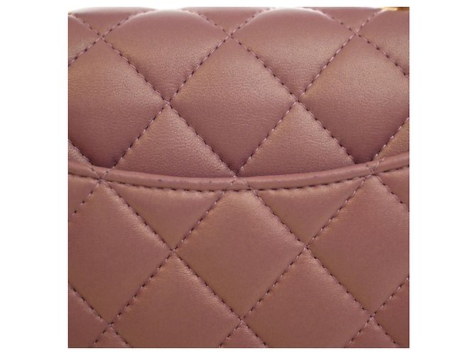 Chanel Mini Rectangular Classic Flap con manico in pelle d'agnello rosa - vista 11