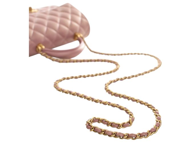 Chanel Mini Rectangular Classic Flap con manico in pelle d'agnello rosa - vista 12