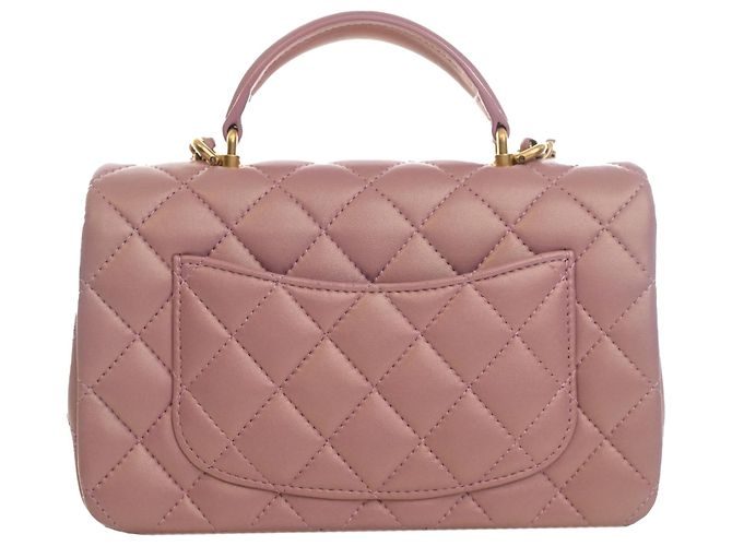 Chanel Mini Rectangular Classic Flap con manico in pelle d'agnello rosa - vista 2