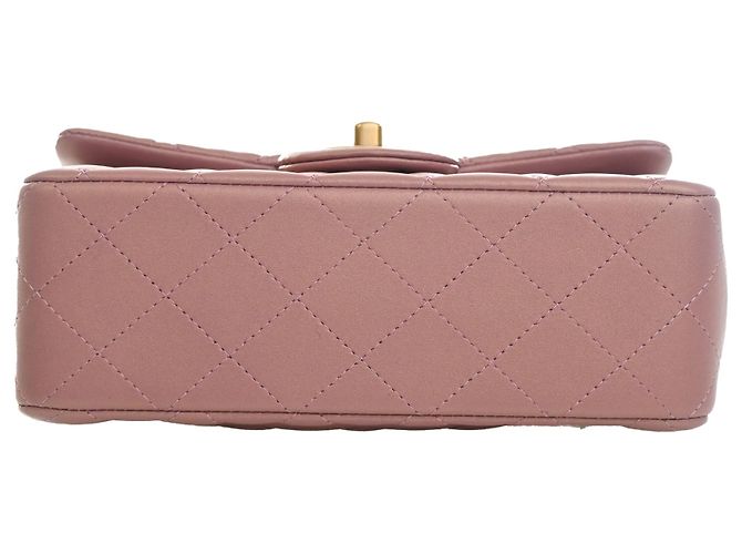 Chanel Mini Rectangular Classic Flap con manico in pelle d'agnello rosa - vista 3