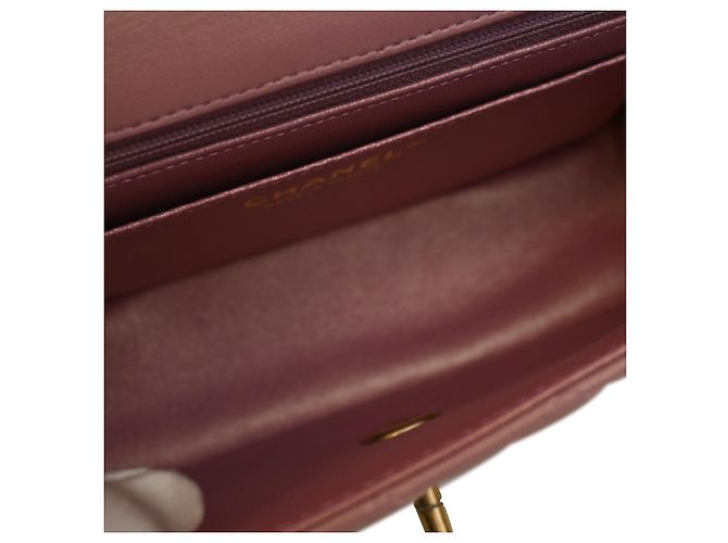 Chanel Mini Rectangular Classic Flap con manico in pelle d'agnello rosa - vista 4