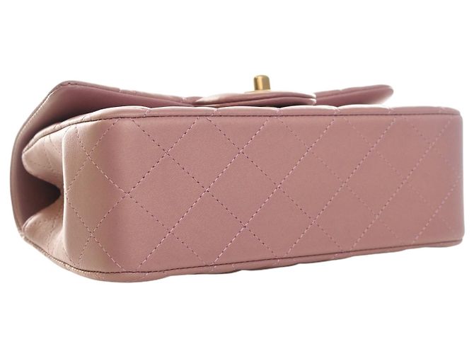 Chanel Mini Rectangular Classic Flap con manico in pelle d'agnello rosa - vista 7