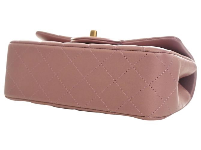 Chanel Mini Rectangular Classic Flap con manico in pelle d'agnello rosa - vista 8