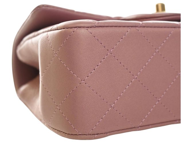 Chanel Mini Rectangular Classic Flap con manico in pelle d'agnello rosa - vista 9