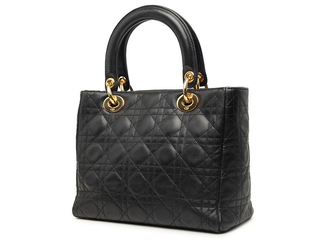 Dior Black Medium Lambskin Cannage Lady Dior - view 2