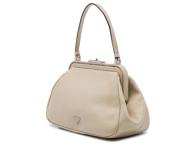 Prada Beige Goatskin Madras Cerniera Frame Handtasche - Ansicht 2