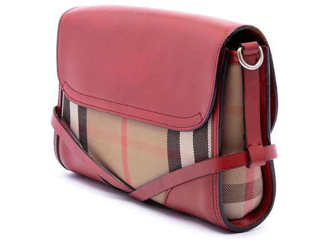 Borsa a tracolla Burberry Bridle Abbott in pelle rossa e tela House Check Rosso - vista 2