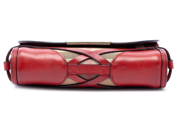 Borsa a tracolla Burberry Bridle Abbott in pelle rossa e tela House Check Rosso - vista 3