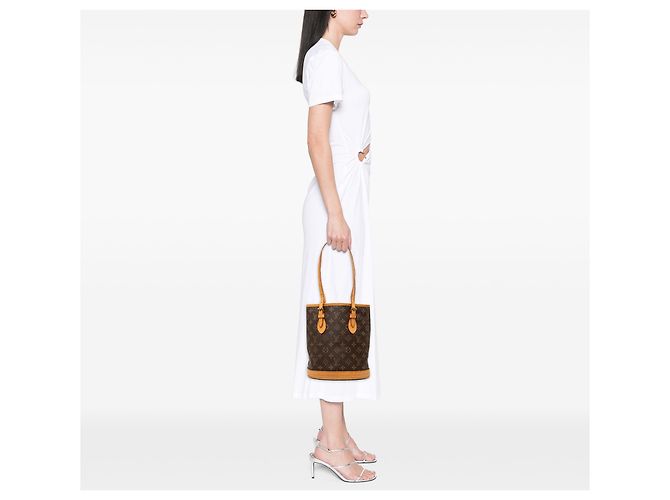 Louis Vuitton Brown Monogram Petit Bucket Marrone - vista 8