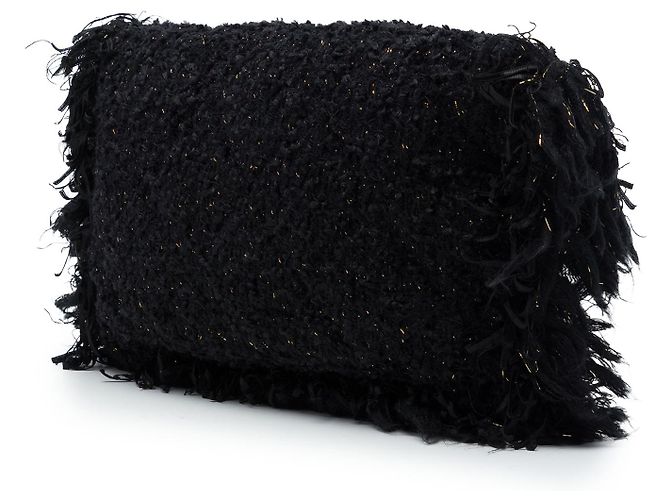 Clutch Chanel Black Paris Cosmopolite in tweed con frange Nero - vista 2