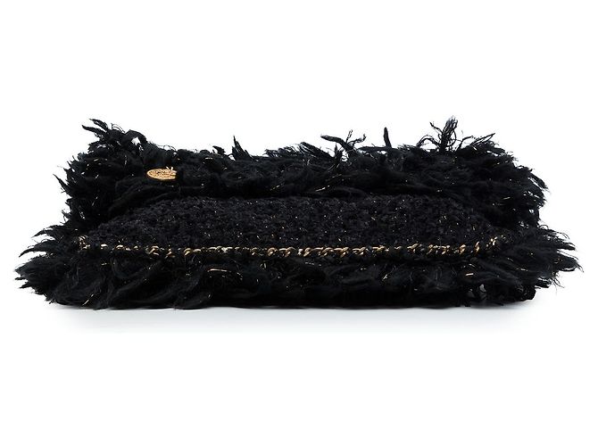 Clutch Chanel Black Paris Cosmopolite in tweed con frange Nero - vista 3