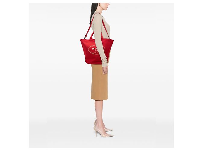 Tote bag Prada in tela Canapa rossa con logo Rosso - vista 6