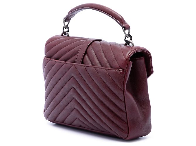 Borsa Satchel College Saint Laurent Rossa Medium in Pelle di Pecora Chevron Monogram Rosso Bordò - vista 2