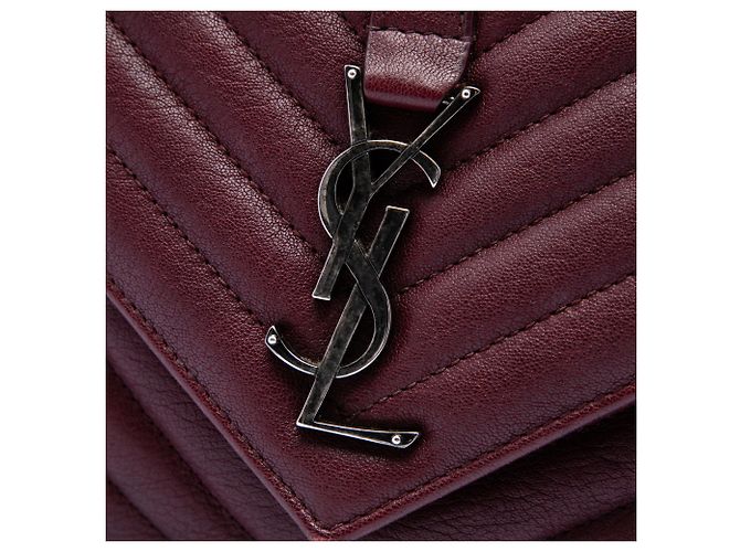 Borsa Satchel College Saint Laurent Rossa Medium in Pelle di Pecora Chevron Monogram Rosso Bordò - vista 5