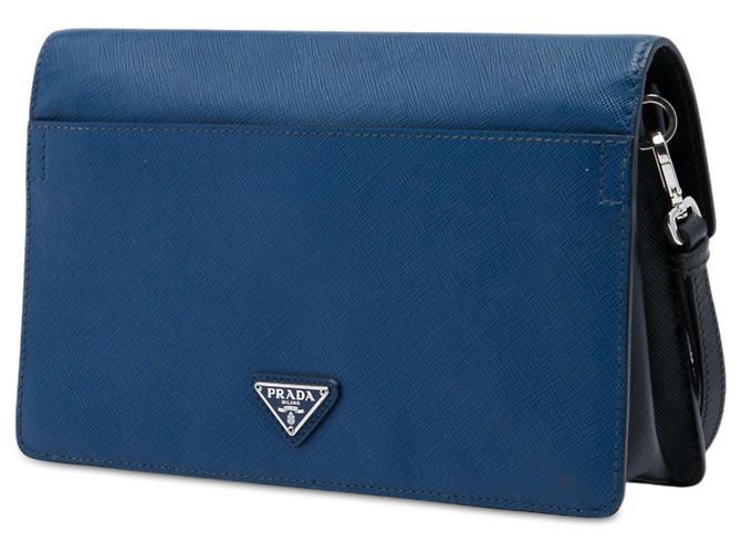 Prada Black Bicolor Saffiano Push Lock Clutch Schwarz - Ansicht 2