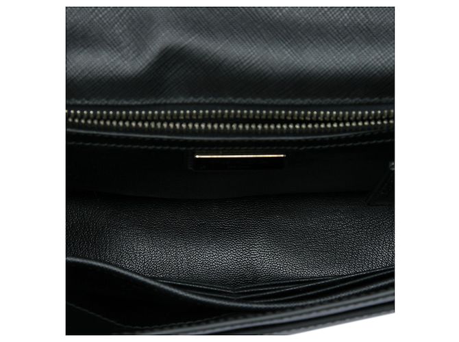 Prada Black Bicolor Saffiano Push Lock Clutch Schwarz - Ansicht 4