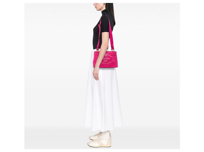Borsa Tote Prada Small Canvas Canapa Logo Rosa - vista 6
