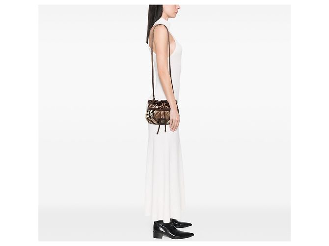 Borsa crossbody Burberry Brown Supernova Check in lana con coulisse Marrone Marrone chiaro - vista 8