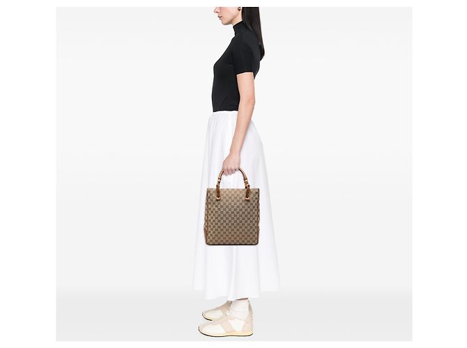 Gucci Beige GG Canvas Bamboo Tote - Ansicht 6