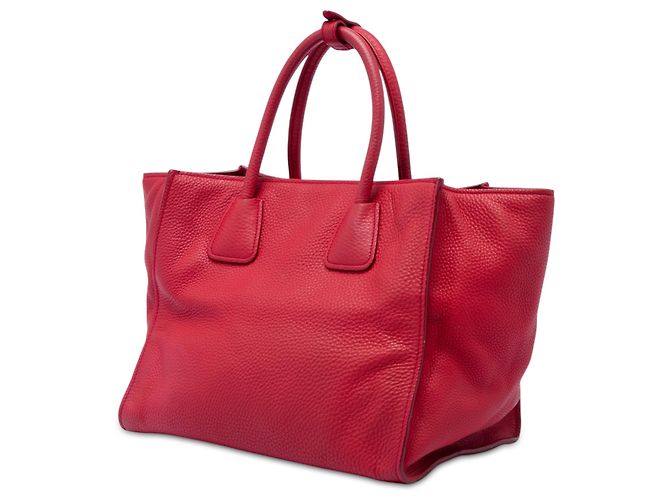 Tote aperta convertibile Prada in Vitello Daino rosso con tasca frontale - vista 2