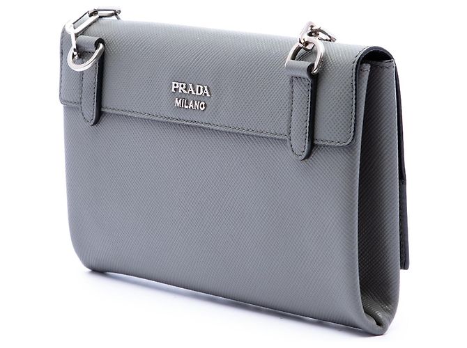 Prada Gray Saffiano Cuir Twist Lock Chain Flap Marrone - vista 2