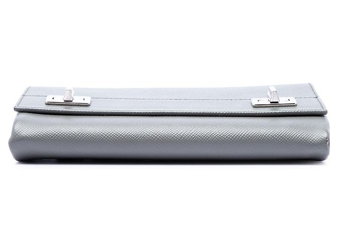 Prada Gray Saffiano Cuir Twist Lock Chain Flap Marrone - vista 3