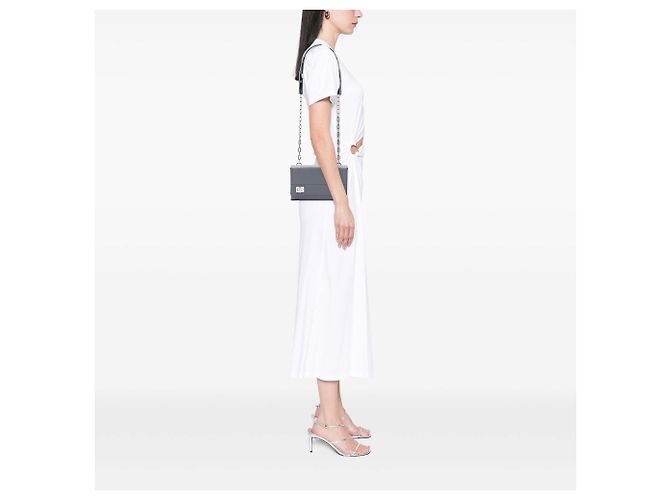 Prada Gray Saffiano Cuir Twist Lock Chain Flap Marrone - vista 6