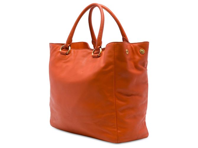 Borsa Tote Convertibile Prada Orange Vitello Daino con Zip Anteriore Arancione - vista 2