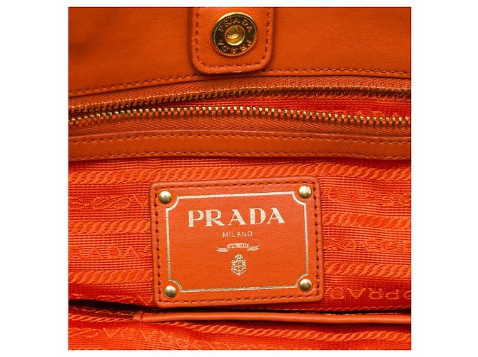 Borsa Tote Convertibile Prada Orange Vitello Daino con Zip Anteriore Arancione - vista 5