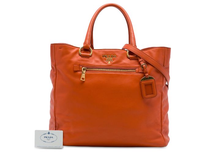 Borsa Tote Convertibile Prada Orange Vitello Daino con Zip Anteriore Arancione - vista 7