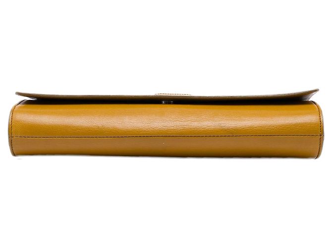 Clutch Saint Laurent Belle De Jour Large in pelle di vitello testurizzata gialla con monogramma Giallo Senape - vista 3