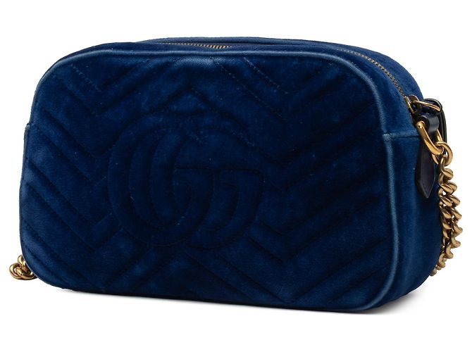 Gucci Borsa a Tracolla Small GG Marmont Matelassé in Velluto Blu - vista 2