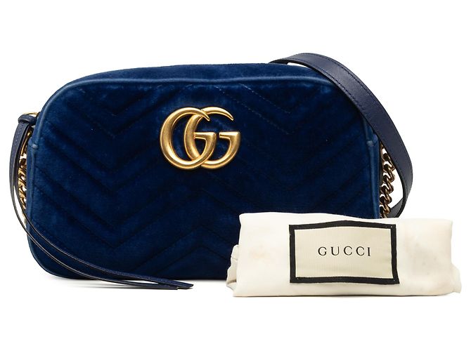 Gucci Borsa a Tracolla Small GG Marmont Matelassé in Velluto Blu - vista 9