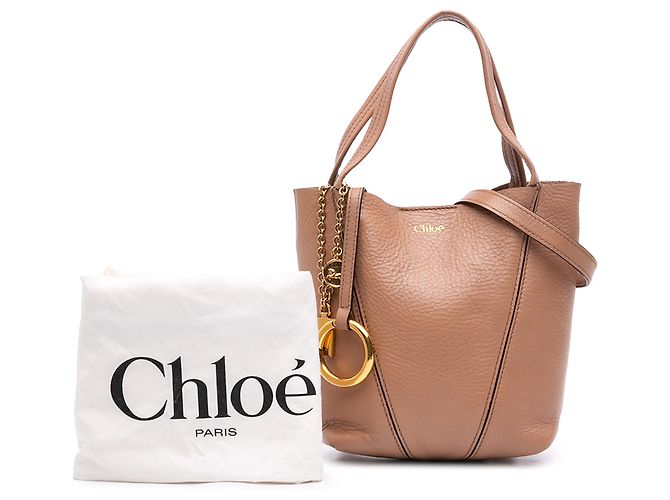 Borsa Spin Chloé in pelle di vitello grana grossa marrone Small Carne - vista 7