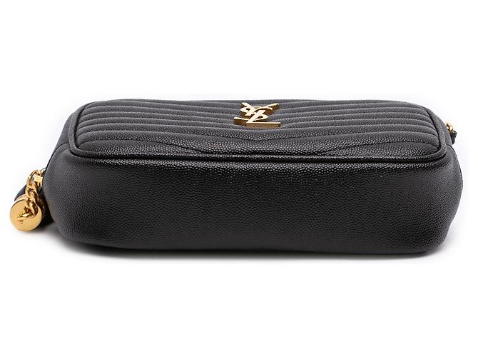 Borsa Lou Camera Saint Laurent Mini in pelle Grain de Poudre nera con monogramma chevron Nero - vista 3