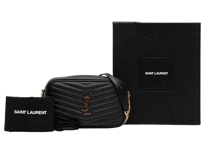 Borsa Lou Camera Saint Laurent Mini in pelle Grain de Poudre nera con monogramma chevron Nero - vista 7