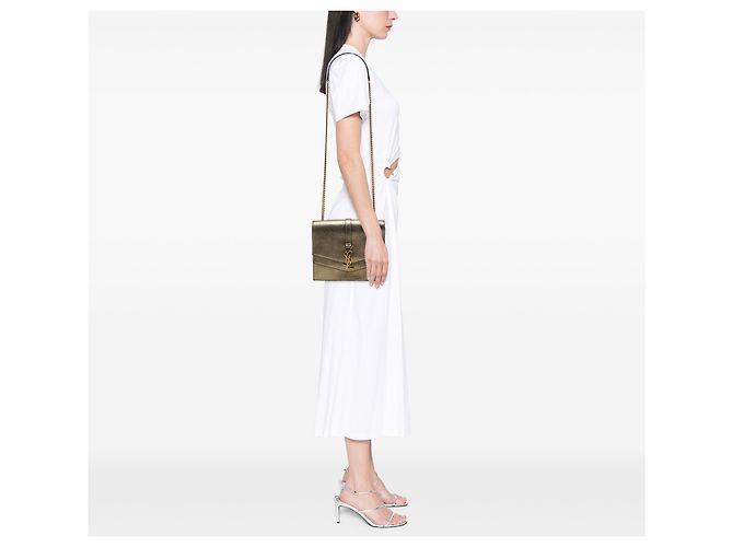 Saint Laurent Brown Medium Metallic Leather Monogram Sulpice Crossbody Marrone Bronzo - vista 7