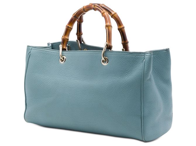 Borsa Gucci Blue Medium Calfskin Bamboo Shopper Satchel Blu chiaro - vista 2