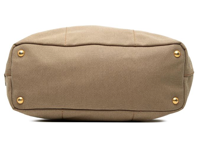 Tote Sacola Prada em lona Canapa marrom com logo - vista 3