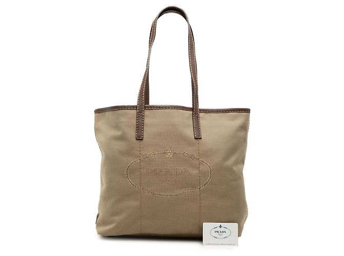 Tote Sacola Prada em lona Canapa marrom com logo - vista 8
