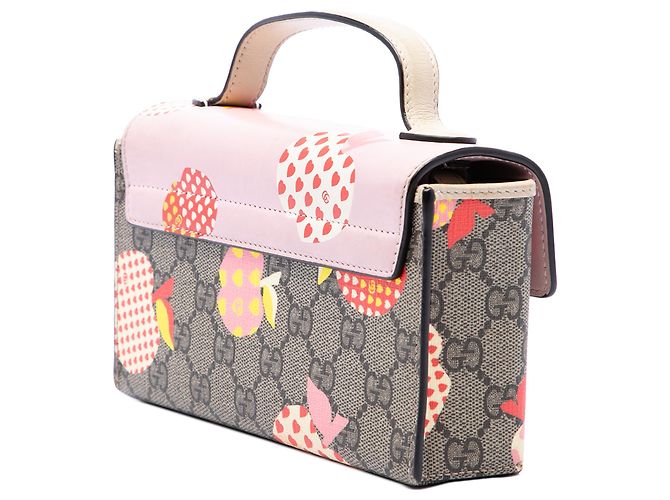 Padlock Borsa Satchel Gucci Beige Mini GG Supreme Monogram Les Pommes con Lucchetto - vista 2