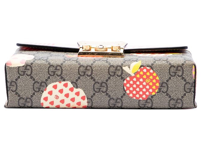 Padlock Borsa Satchel Gucci Beige Mini GG Supreme Monogram Les Pommes con Lucchetto - vista 3