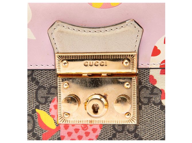 Padlock Borsa Satchel Gucci Beige Mini GG Supreme Monogram Les Pommes con Lucchetto - vista 5