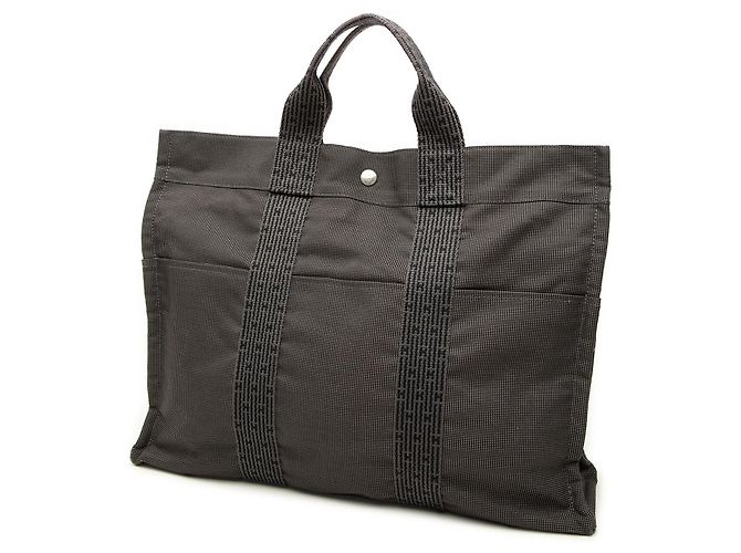 Hermès Gray Canvas Herline MM Braun Anthrazitgrau - Ansicht 2
